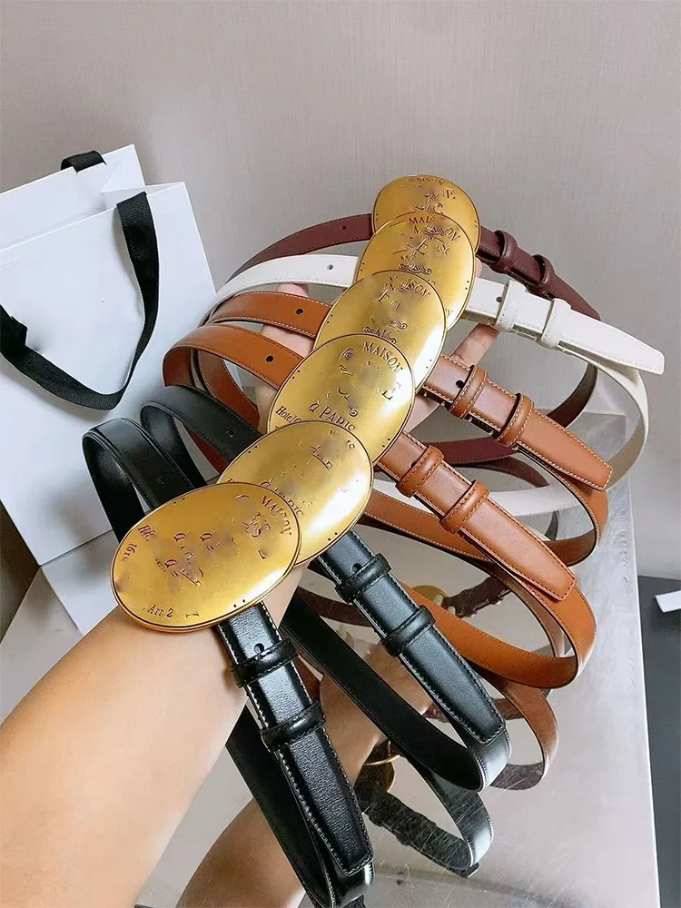 Fashionable Cowhide Belt Women's Slim Oval Buckle Dress Pants Decorative Belt Street Style Casual Leisure Outerwear