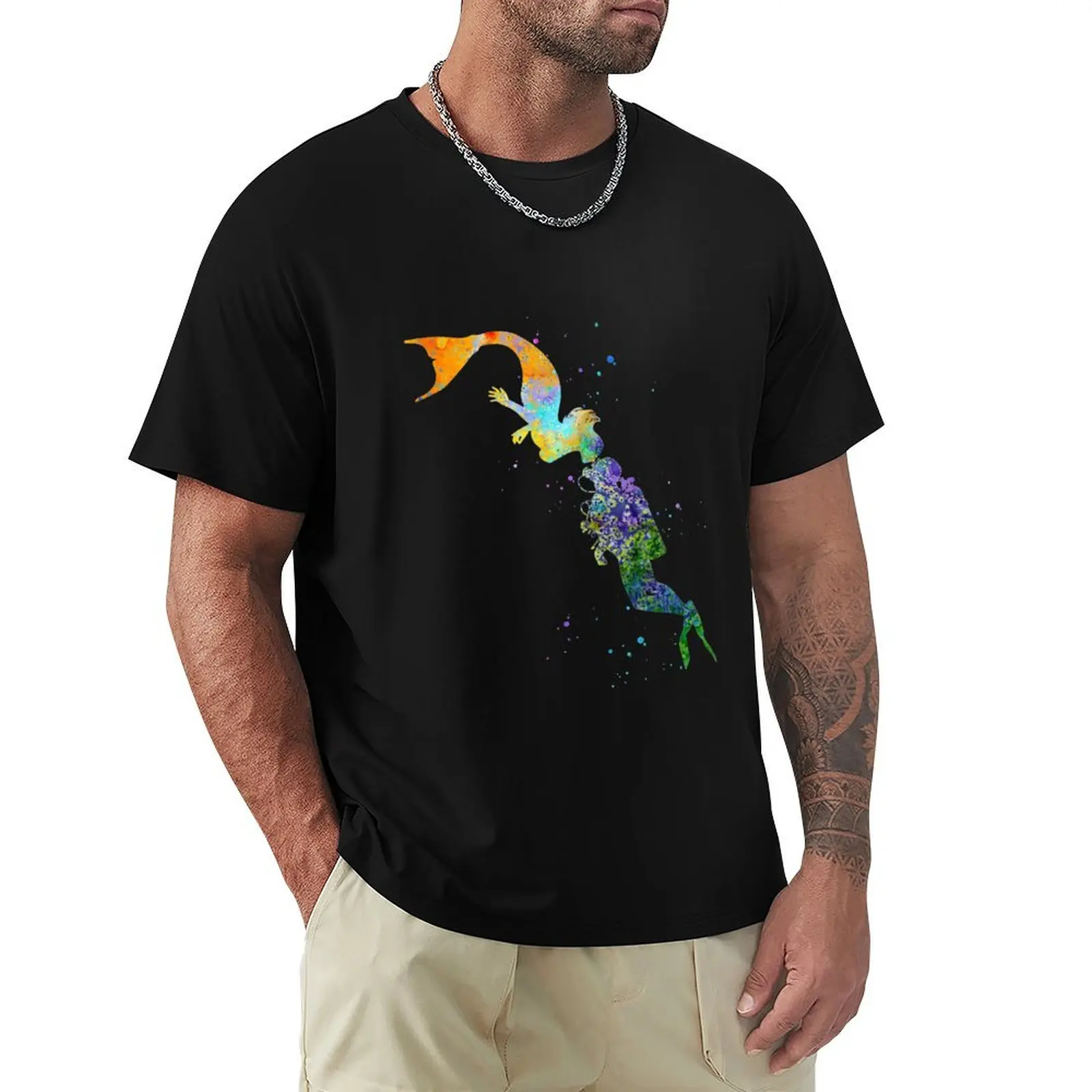 

Mermaid kissing a sea diver T-Shirt oversized t shirt graphic t shirts Aesthetic clothing t shirt for men