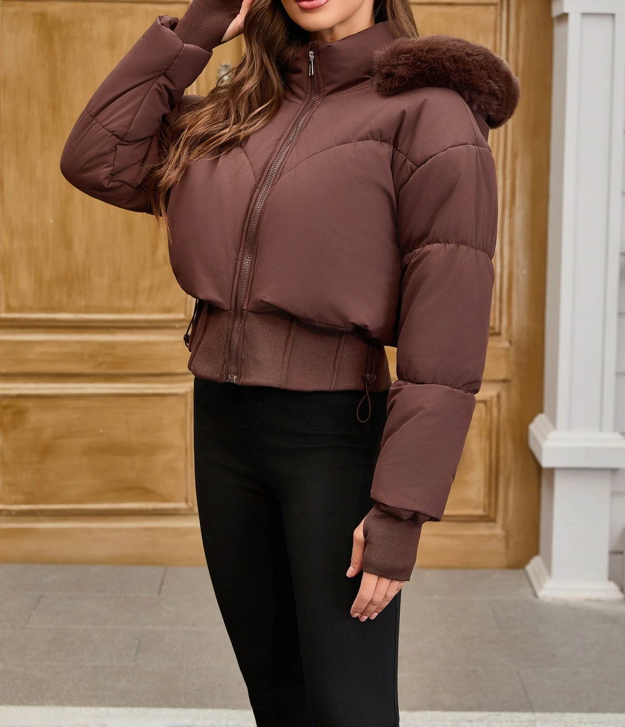 Big Fur Collar Hooded Short Cotton Jacket for Women in Autumn and Winter New Thickened Warm Jacket