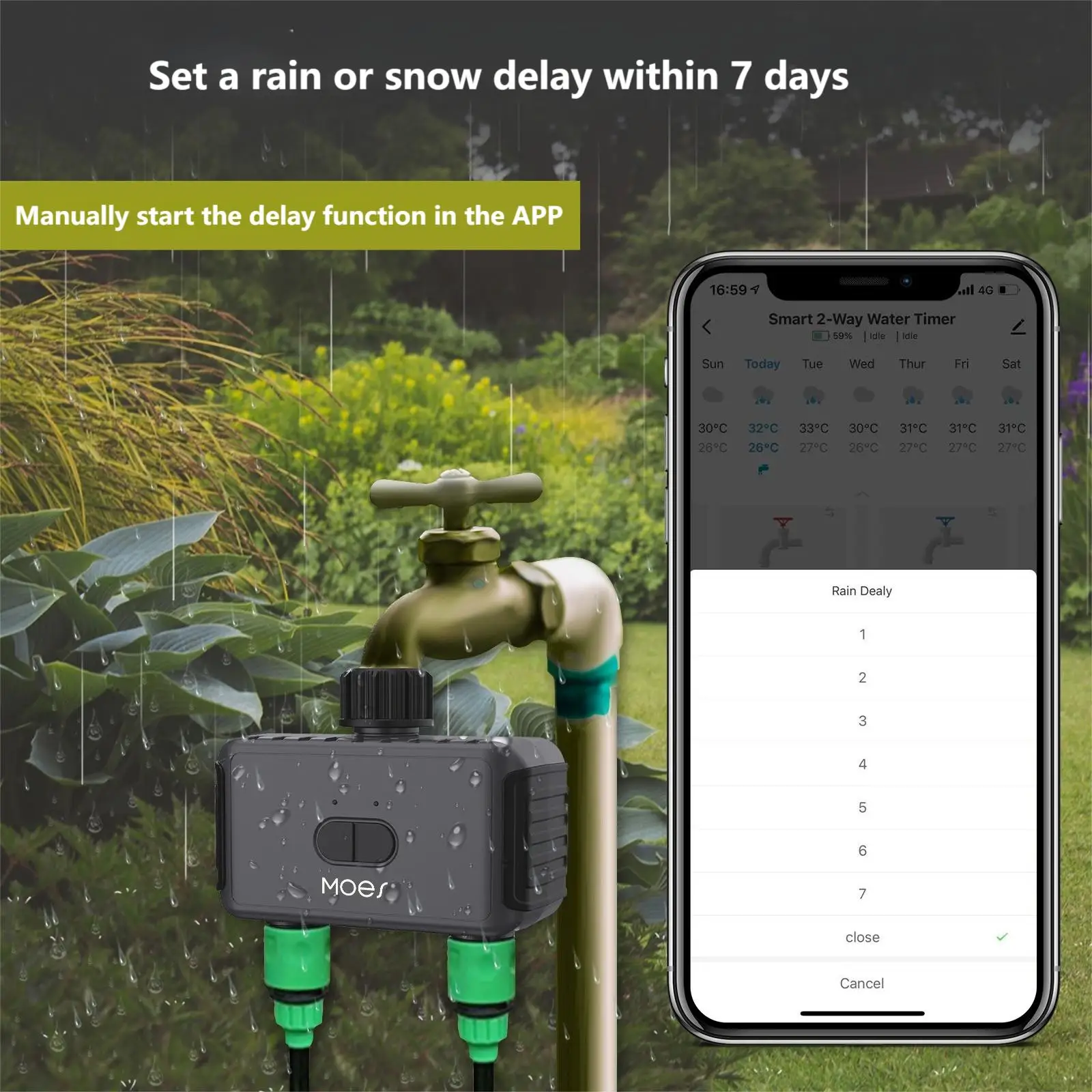 Bluetooth Smart Home Garten 2-Wege-Bewässerungswasserventil App Fernbedienung Sprinkler Doppelauslass Bewässerungsventil Timer