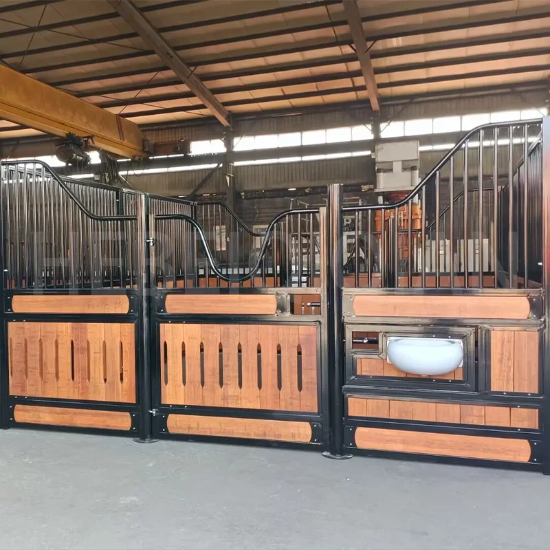 CE Certificate European Style Portable Horse Stable Bamboo Horse Stall Box Powder Coated Steel Metal Frame Horse Stable Panels