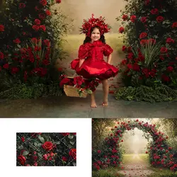 Enchanted Red Rose Arch Photography Backdrop Valentines Day Kids Baby Cake Smash Photocall Decors Child Adult Studio Backgrounds