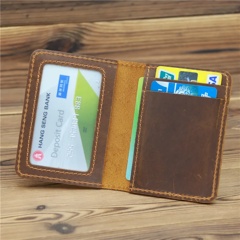 Vintage Men\'s Genuine Leather Credit Card Wallet Small ID Card Holders Wallets Money Bag Case Mini Real Leather Purse For Male