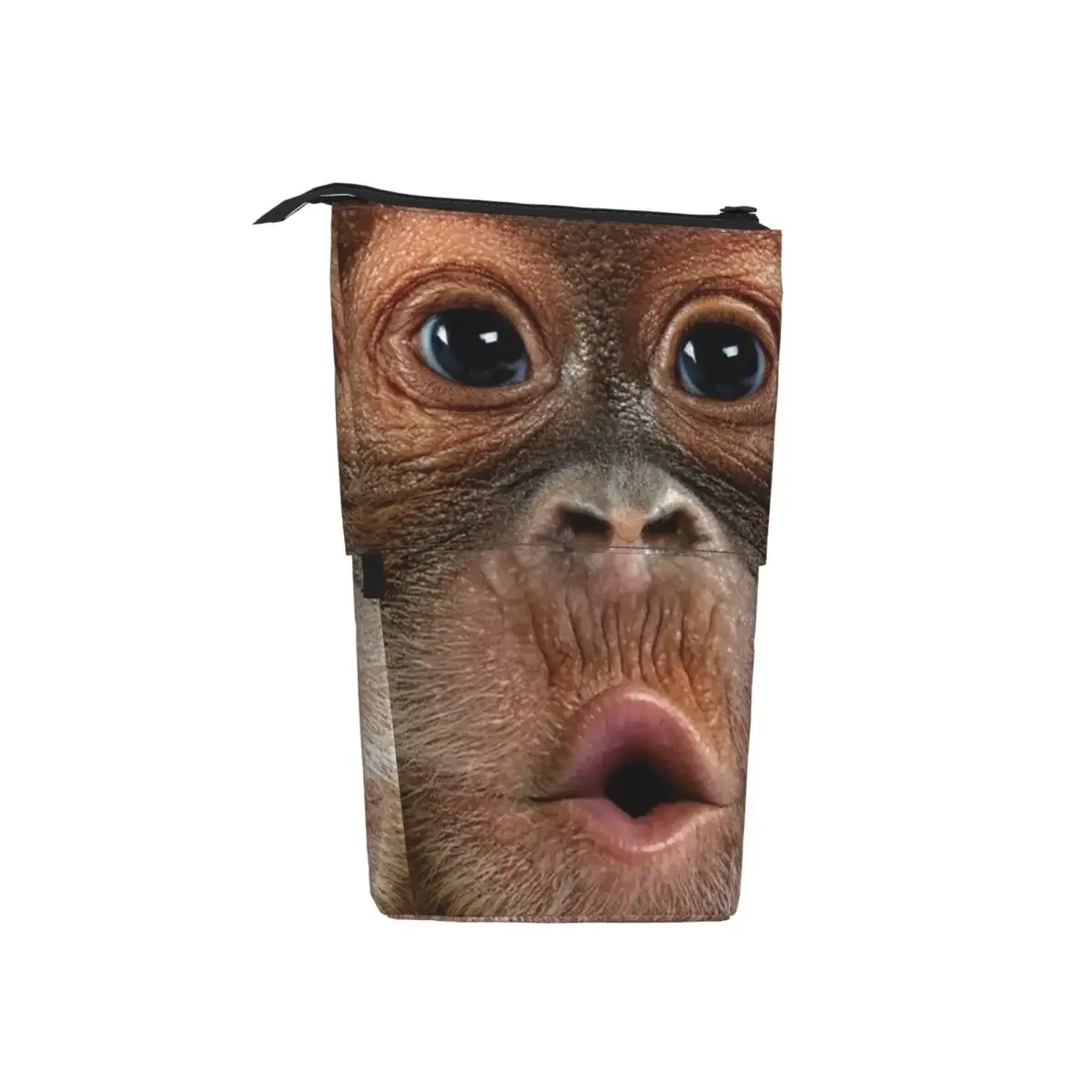 Big Face Baby Orangutan Monkey Reversible Pencil Case Pen Holder Storage Big Capacity Pen Box Pencil Bag for Kids Gifts