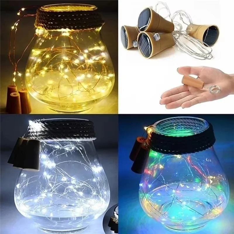 

ABUL-10Pcs Solar Wine Bottle String Light 10LED Solar Fairy Lights Cork Shape Holiday Lamp Wedding Party Garden Decor