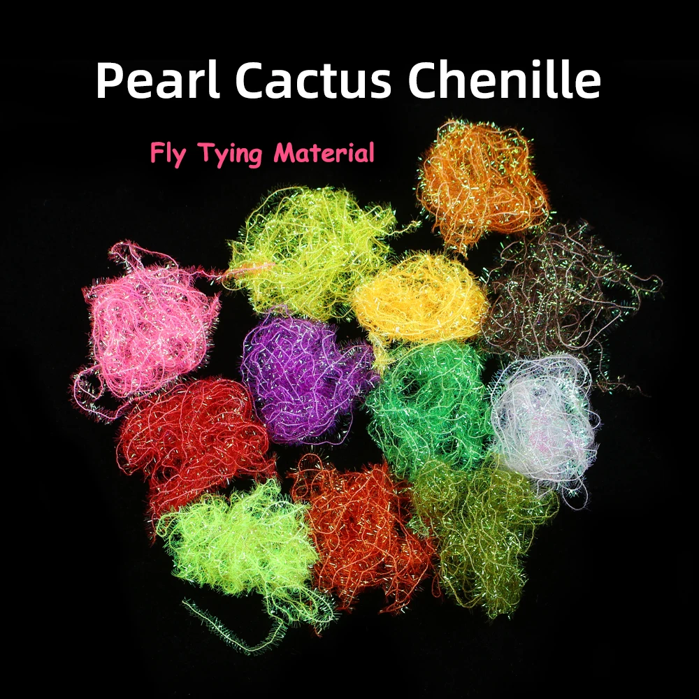 Wifreo 4M/Pack 6mm Width Pearl Cactus Chenille Crystal Flash Tinsel Fly Tying Body Material for Nymph Wet Fly Wolly Buggers Lure