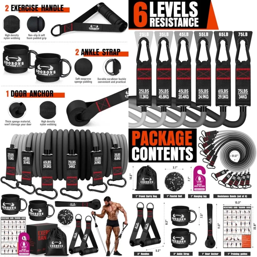 

Heavy Resistance Bands for Working Out, Exercise Bands with Handles, Workout Bands for Men, Weight Fitness Bands Set for Muscle