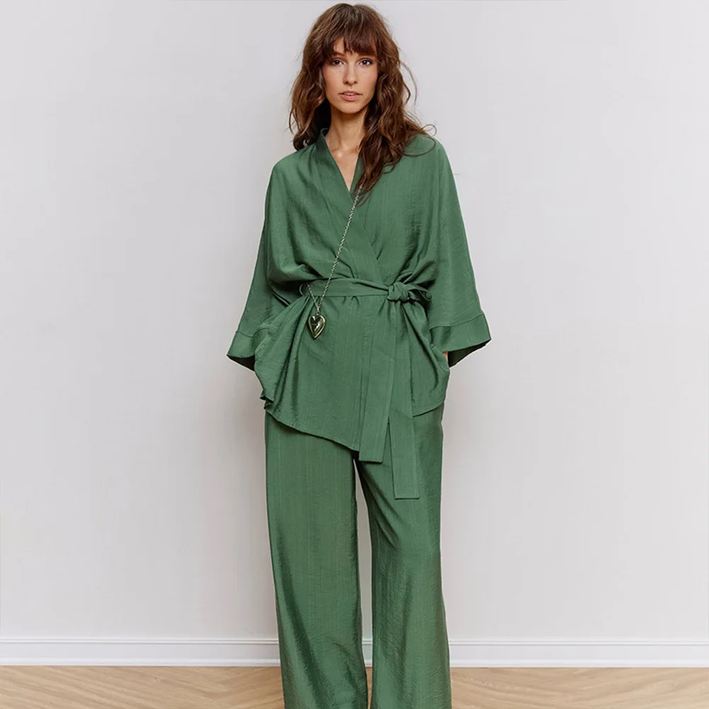 

Eeni повседневный пижамный комплект, женская теплая домашняя одежда с принтом тай-дай, длинные брюки из полиэстера на пуговицах V-Ne, состоящие из двух предметов