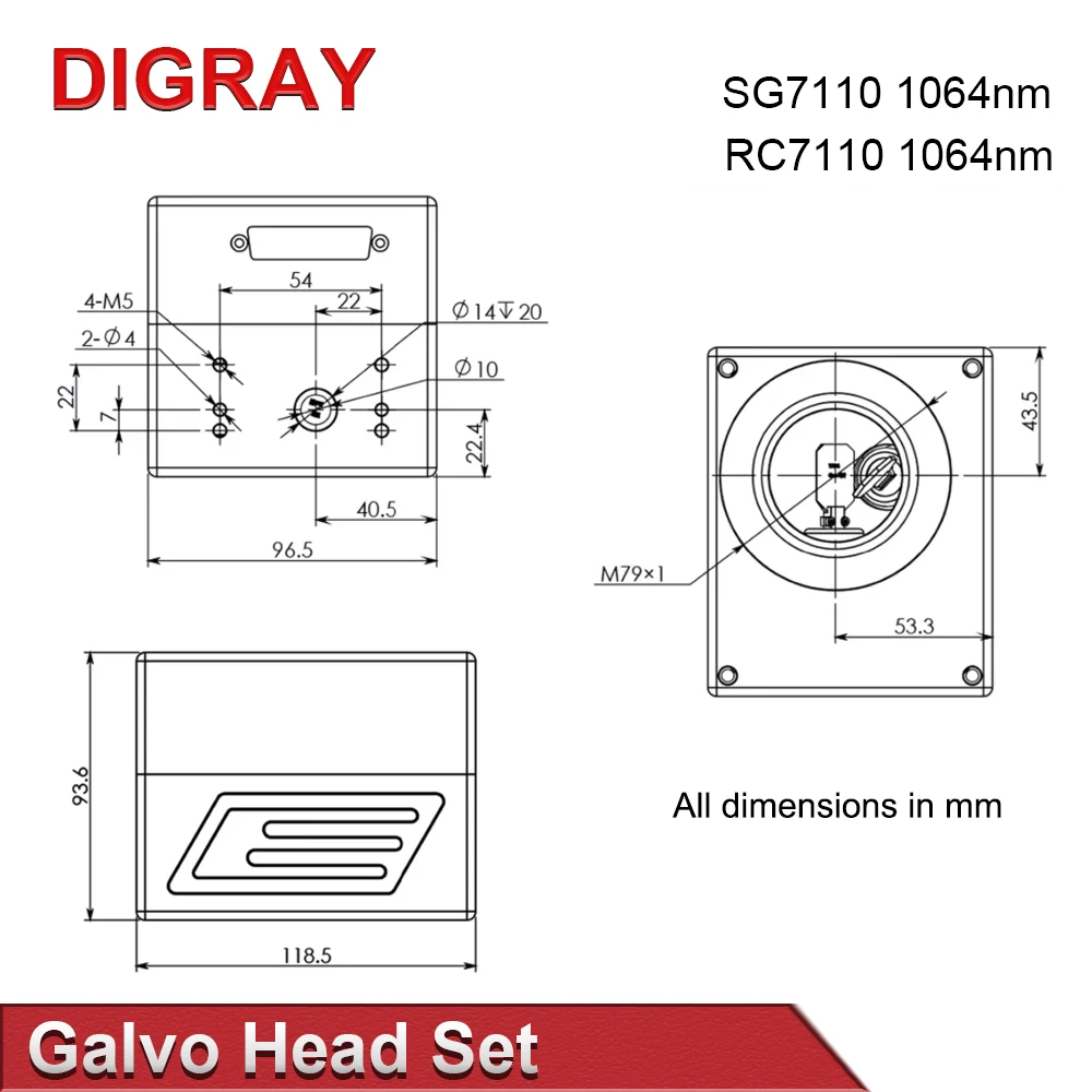 DIGRAY Fiber Laser Scanning Galvo Head SG7110 1064nm With Red Pointer 0-100W Input Aperture 10mm for Metal Marking Machine