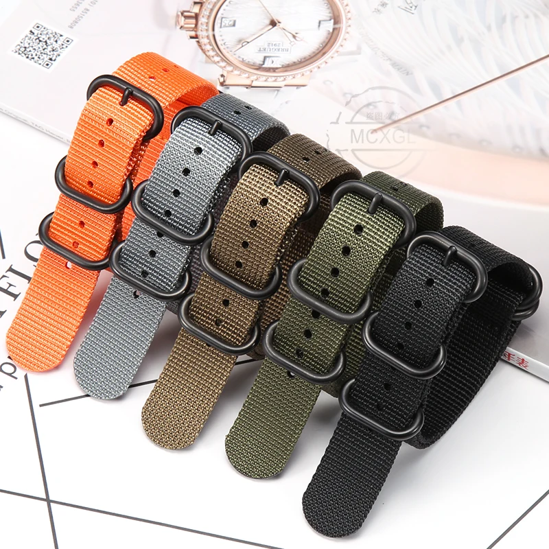 Nylon Strap 18mm 20mm 22mm 24mm Five-Ring Premium Weave Men Women Watch Band Bracelet Heavy Duty Stainless Steel Buckle