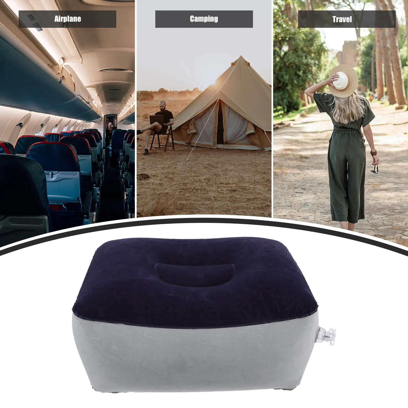Inflatable Foot Rest Travel Cushion Portable Antislip Footstool for Airplane Car Camping Train Office Self Inflating Camping Mat