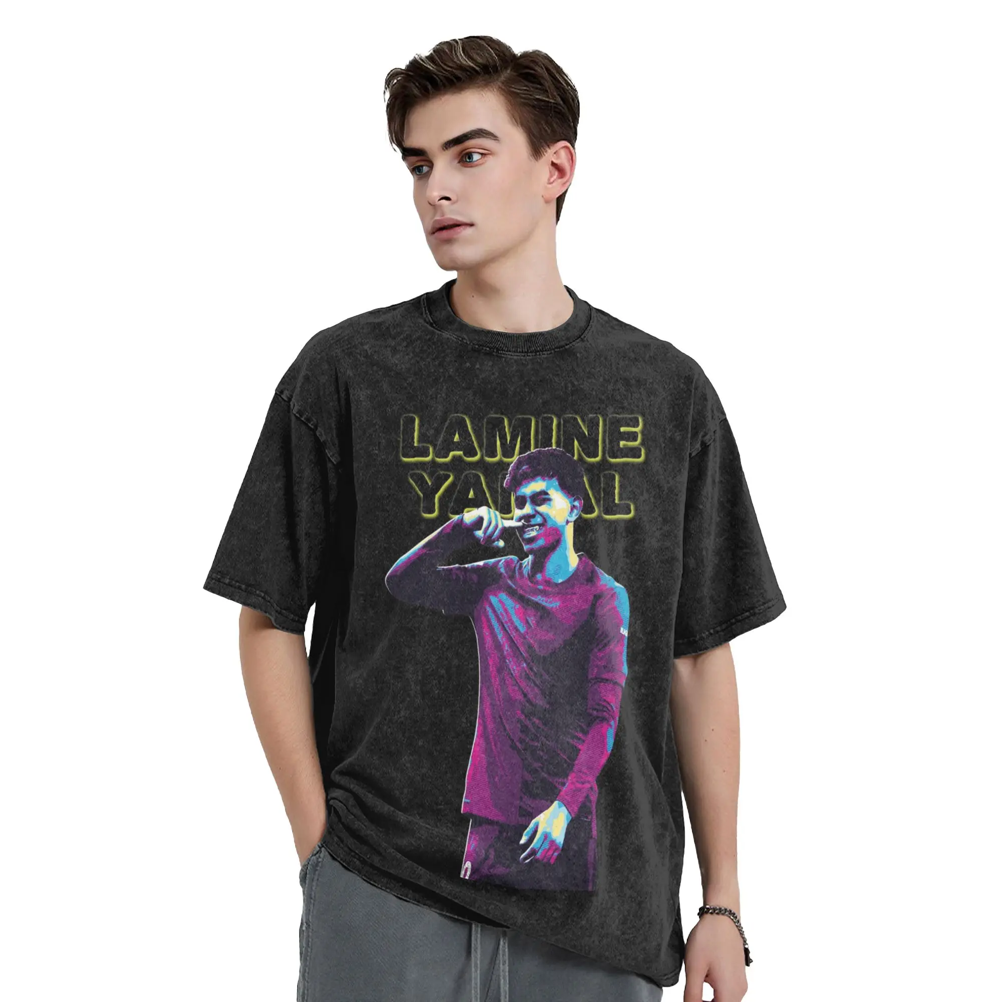 Lamine Y-Yamal T Shirt Hip Hop Washed Oversize T-Shirt Football Soccer Novelty for Men Women Tops Streetwear Summer Tees