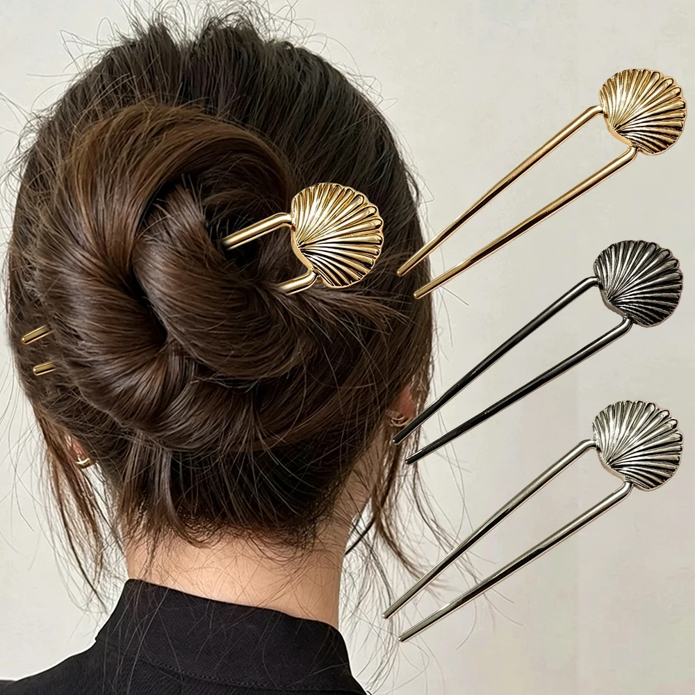 Shell U-förmige Haargabel, modische Metall-Haarspange, geometrische Haarclips, Haar-Accessoires für Damen und Mädchen, Pferdeschwanz-Haarschmuck