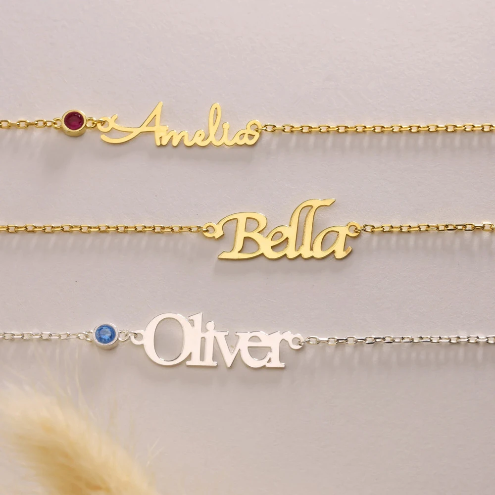

Браслет с именем на заказ для женщин и детей, ювелирные изделия из нержавеющей стали с камнем, персонализированный подарок Pulsera