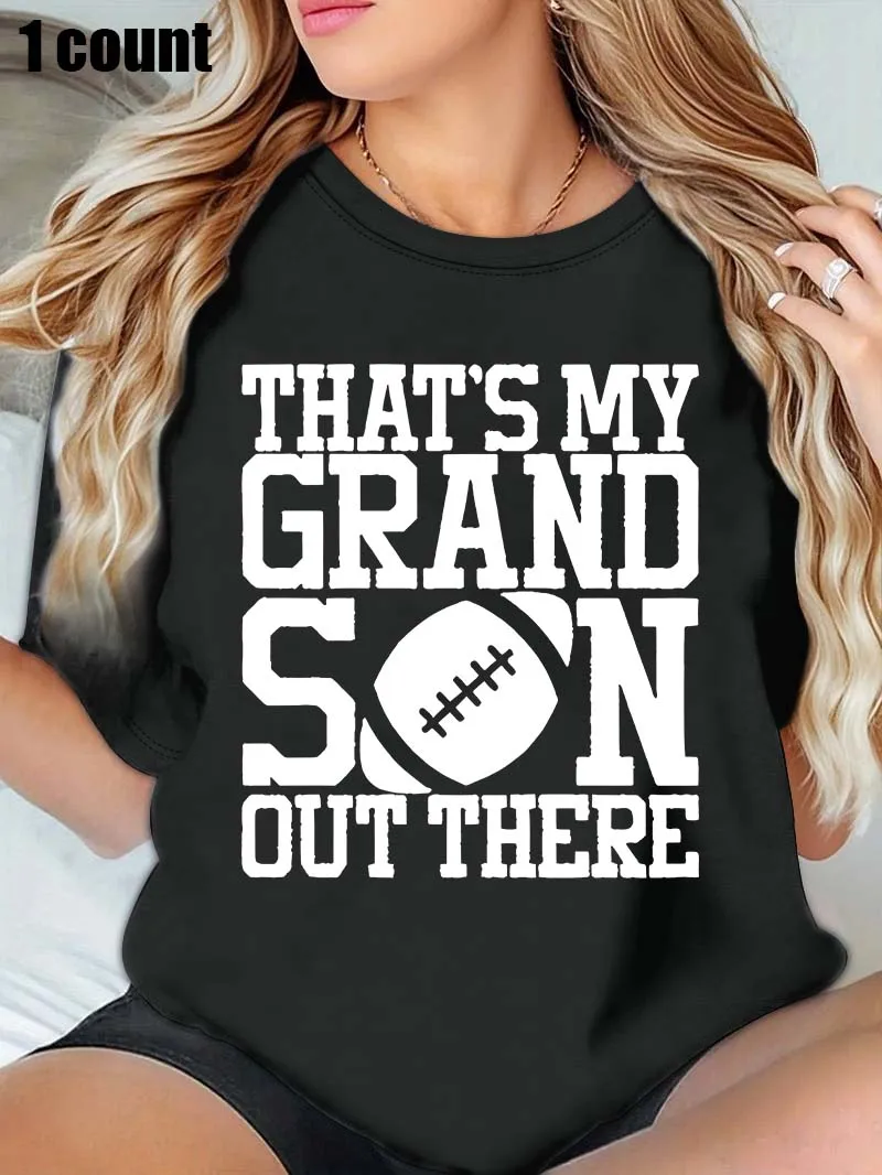 プラスサイズ ホワイト ラウンドネック Tシャツ サッカー - 孫 - テーマプリント: スポーツ - 自慢と家族 - 愛する