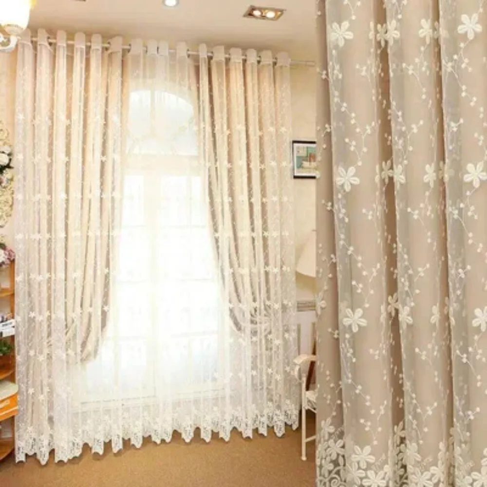 

Small Fresh Flower Gauze Color Cloth Double-layer Blackout Curtains for Living Room Bedroom Window Light and Thin Set Custom New
