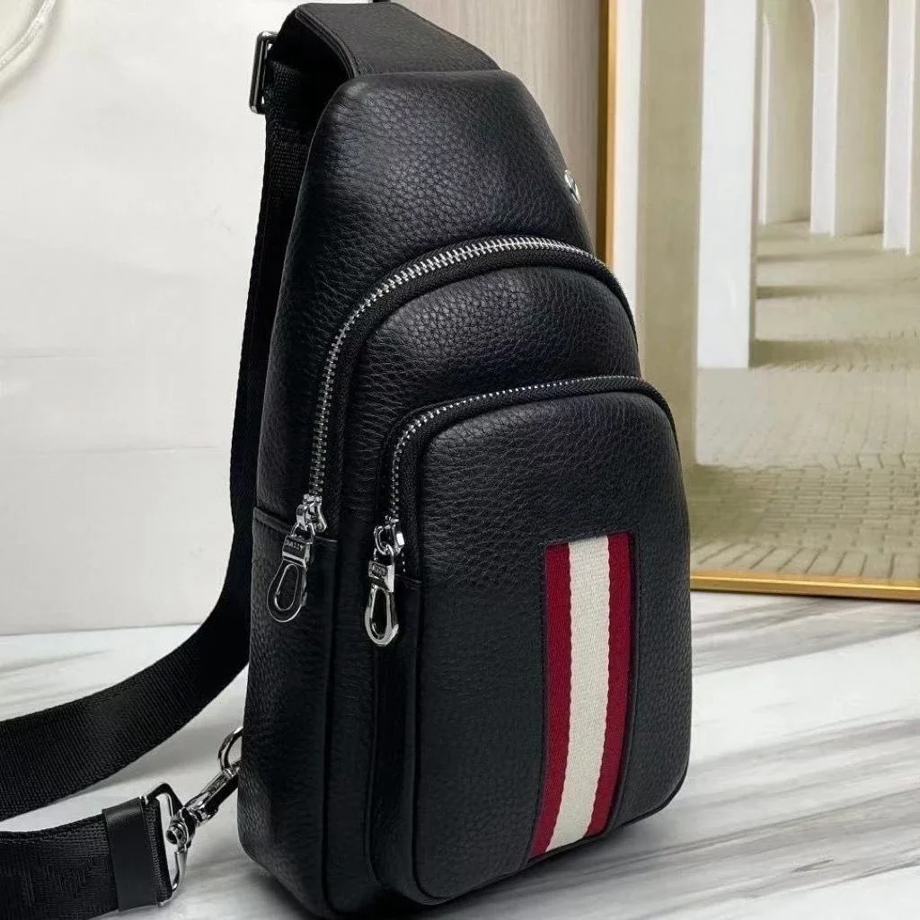 Fashion Bal Brand Shoudler Bag Leather Striped Design Causal Men Shoudler Bag High Quality Business Sports Men's Crossbody Bags