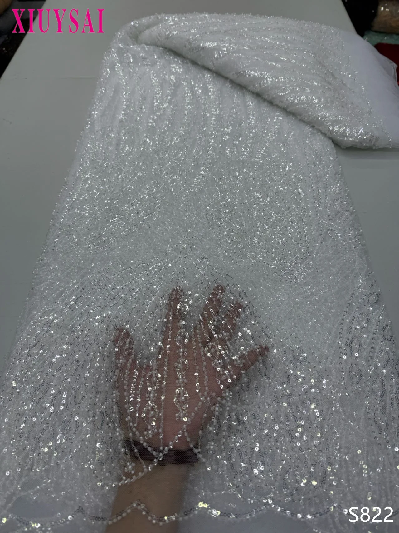 

Белая африканская кружевная ткань с блестками и бисером для жениха, высокое качество, французская тюль, кружевная ткань, 2021, вышивка, нигерийская кружевная ткань