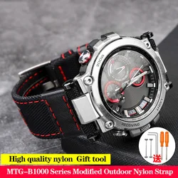 Nylon Canvas Leather Watchband Modified MTG B1000 for G-SHOCK C-asio Watch MTG-B1000 Series Outdoor Sport Mens Watch Band Strap