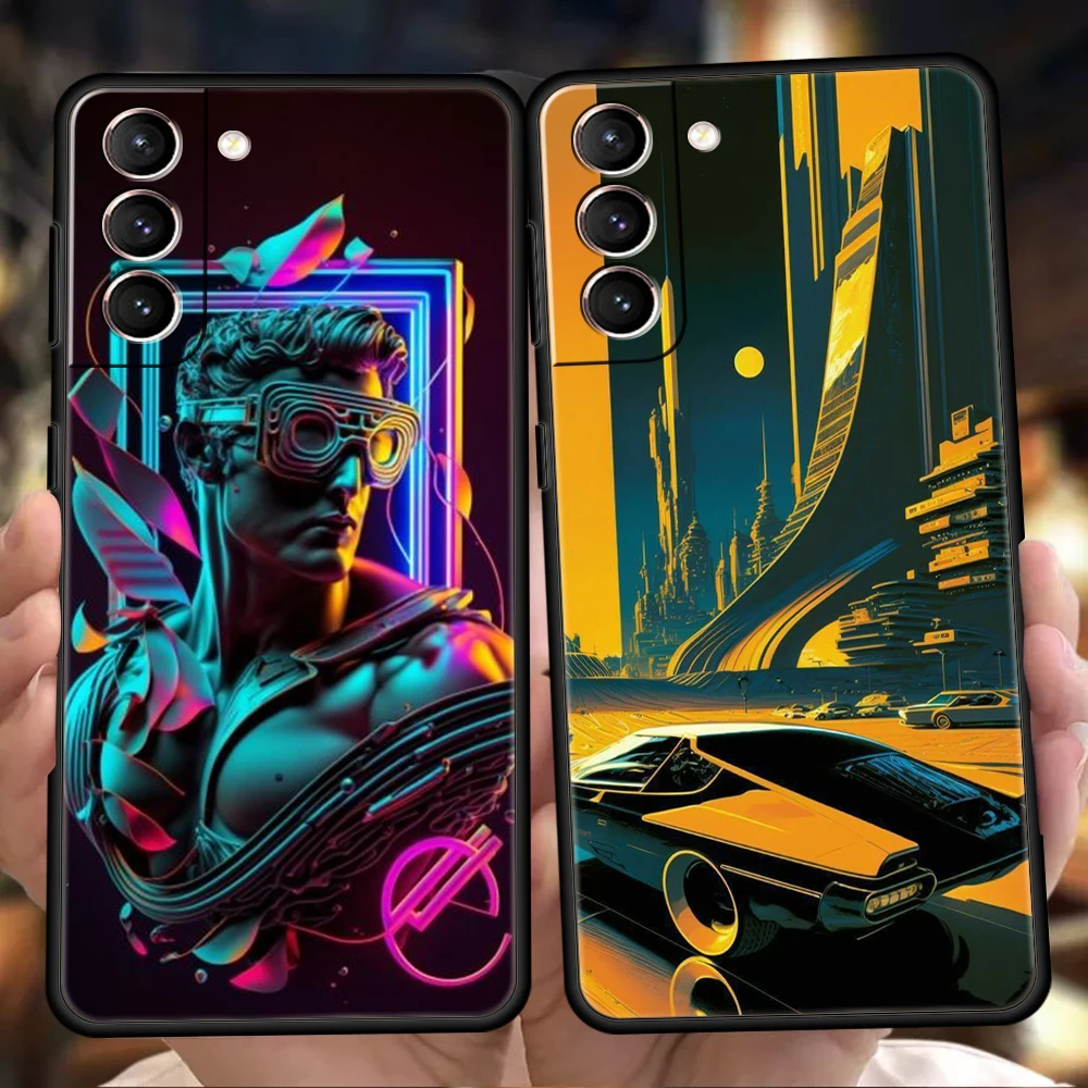 Synthwave Retro Phone Case for Samsung Galaxy S24 S23 S22 S20 S21 FE Ultra S24 S23 S10 S10E S9 S8 Plus 5G Silicone Shell Coque