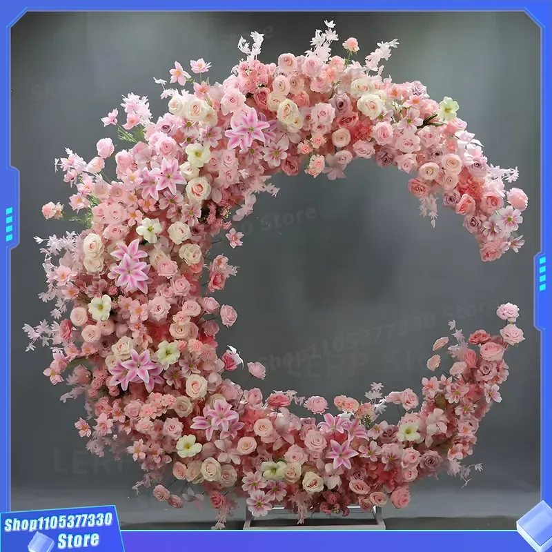Artificial Flower Wedding Arch Backdrop Moon Shape Floral Decoration for Ceremony Event Party Background Stage Design Props