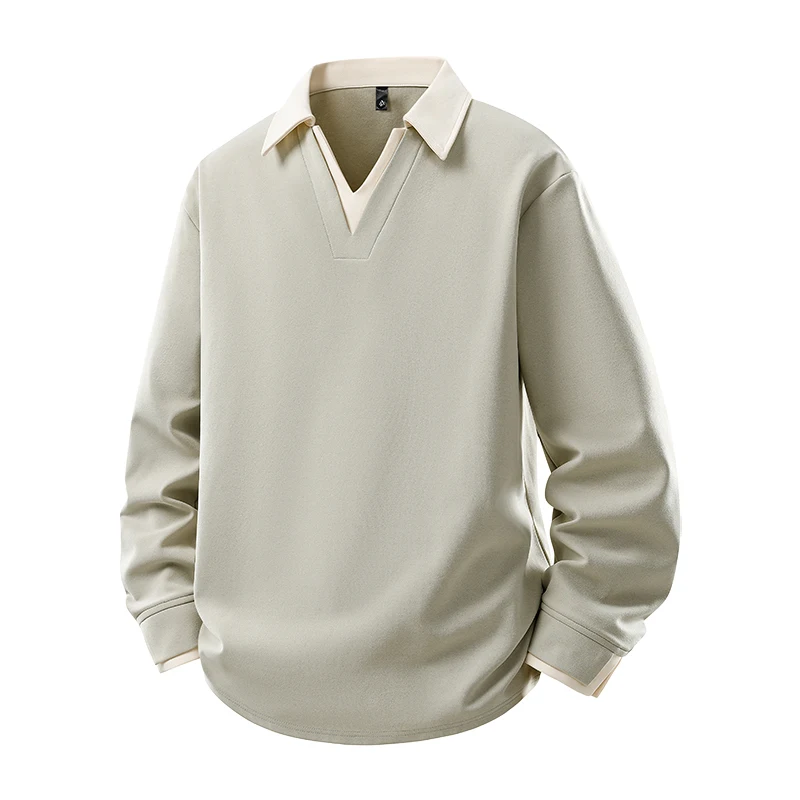Spring Men's Trend Sweatshirt Patchwork Polos V-Neck Pullover Hoodie Male Business Casual Pull On Sweatshirts Plus Size M-8XL