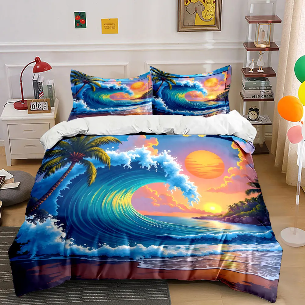 Blue Wave and Sunset Beauty Printed Duvet Cover Set1 Duvet Cover+2 PillowcaseMulti Size Bedroom Bedding Decor Luxury gifts