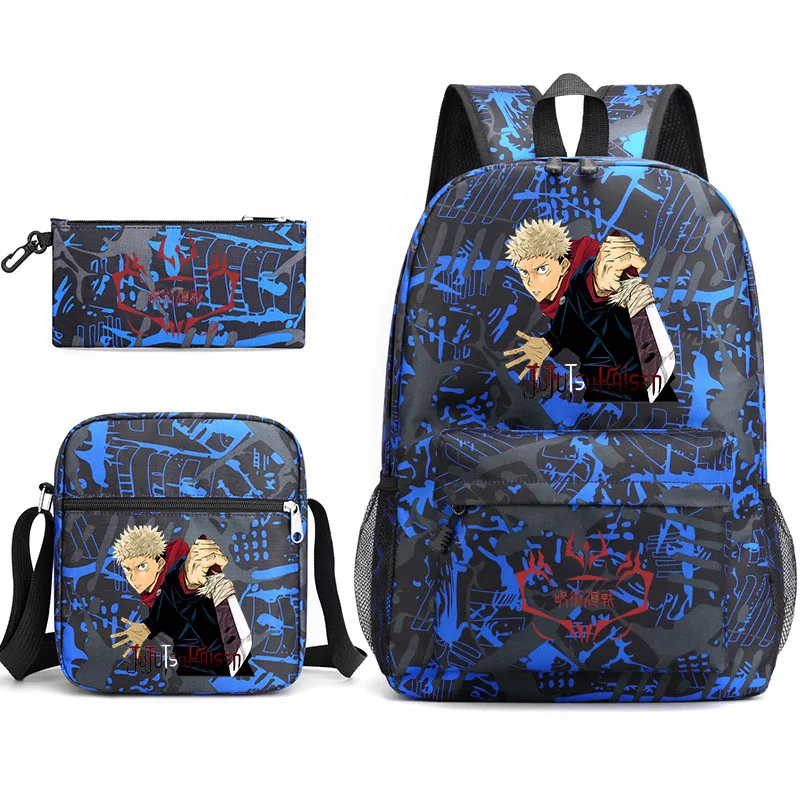 Jujutsu Kaisen Children's Backpack 3pcs/set Itadori Yuji Printed Student School Bag Shoulder Bag Pencil Bag Set