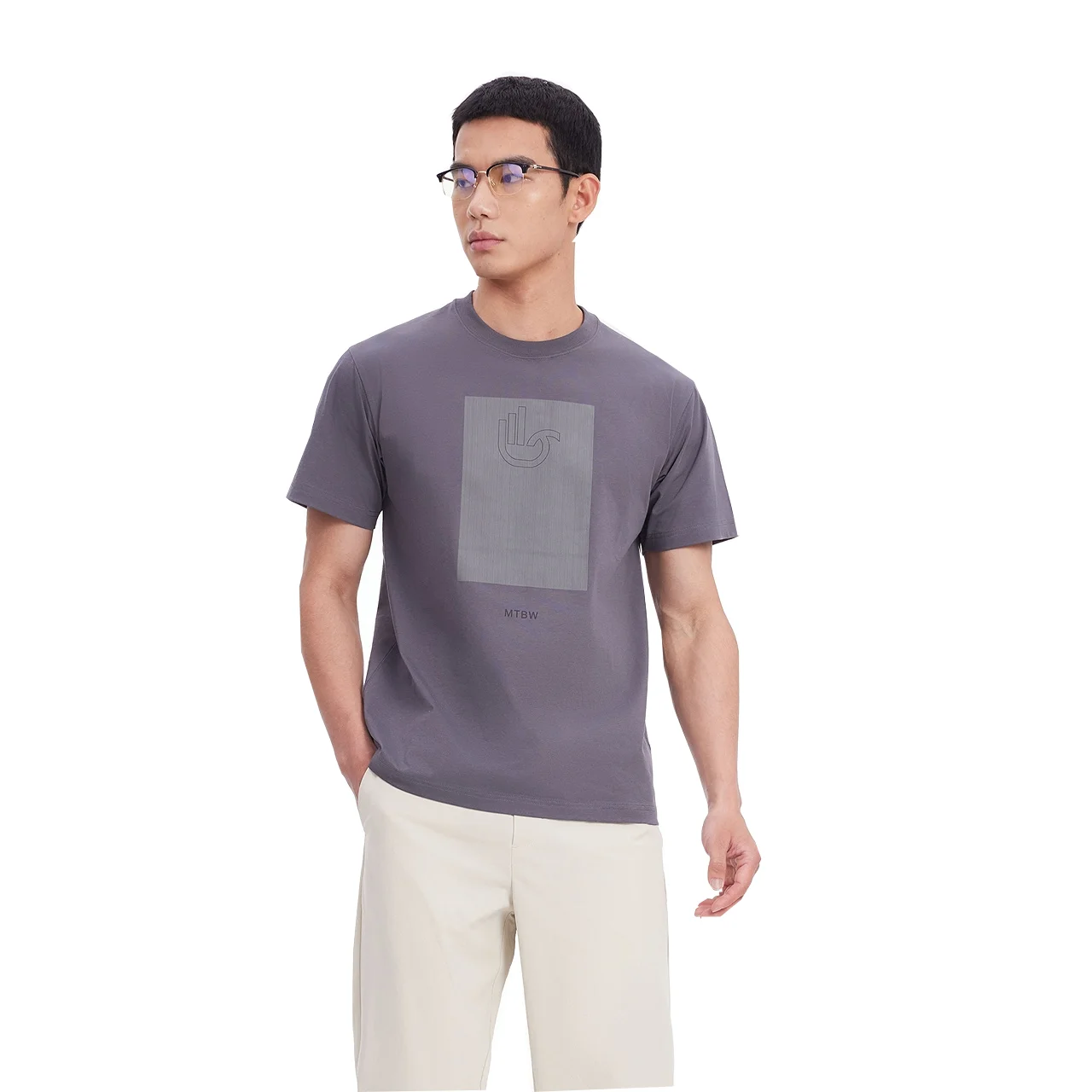 

Metersbonwe-Men's Round Neck Regular Fit Offset Printing T-Shirt High Permeability Soft Skin Cool Feelings Tees Casual Summer
