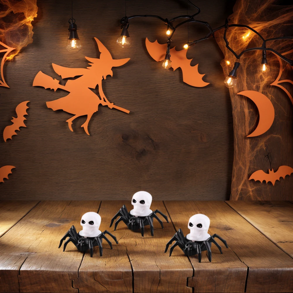 12 قطعة LED للهالوين رعب العنكبوت ضوء بطارية تعمل العنكبوت الخلفي العين ظهرت شمعة مصباح لديكورات حفلات الهالوين #3