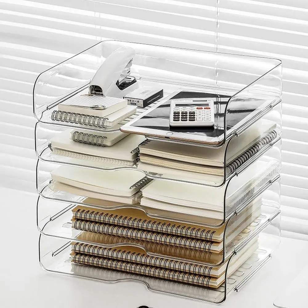 Desktop Organizer A4 File Storage Tray Book Shelf Papers Rack Stackable File Rack Plastic Minimalism File Organizer Archives