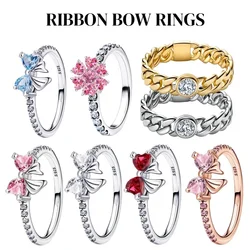 2024 New 925 Silver Ring Zircon Shining Bow Ring Original S925 Finger wedding Ring DIY Women Fine Jewelry Gift