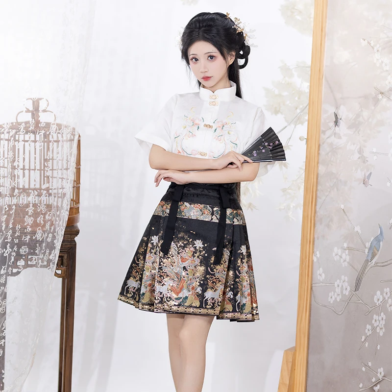 Summer Hanfu Female Song System Summer Chinese Style Han Element Short Ma Mian Skirt Versatile Commuter Cosplay Dress Set