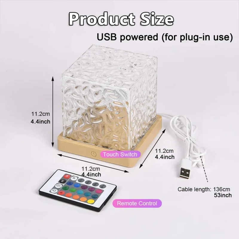 Dynamic Rotating Water Ripple Projector Night Light 16 Colors Flame Crystal Lamp for Living Room Study Bedroom Rotating Light