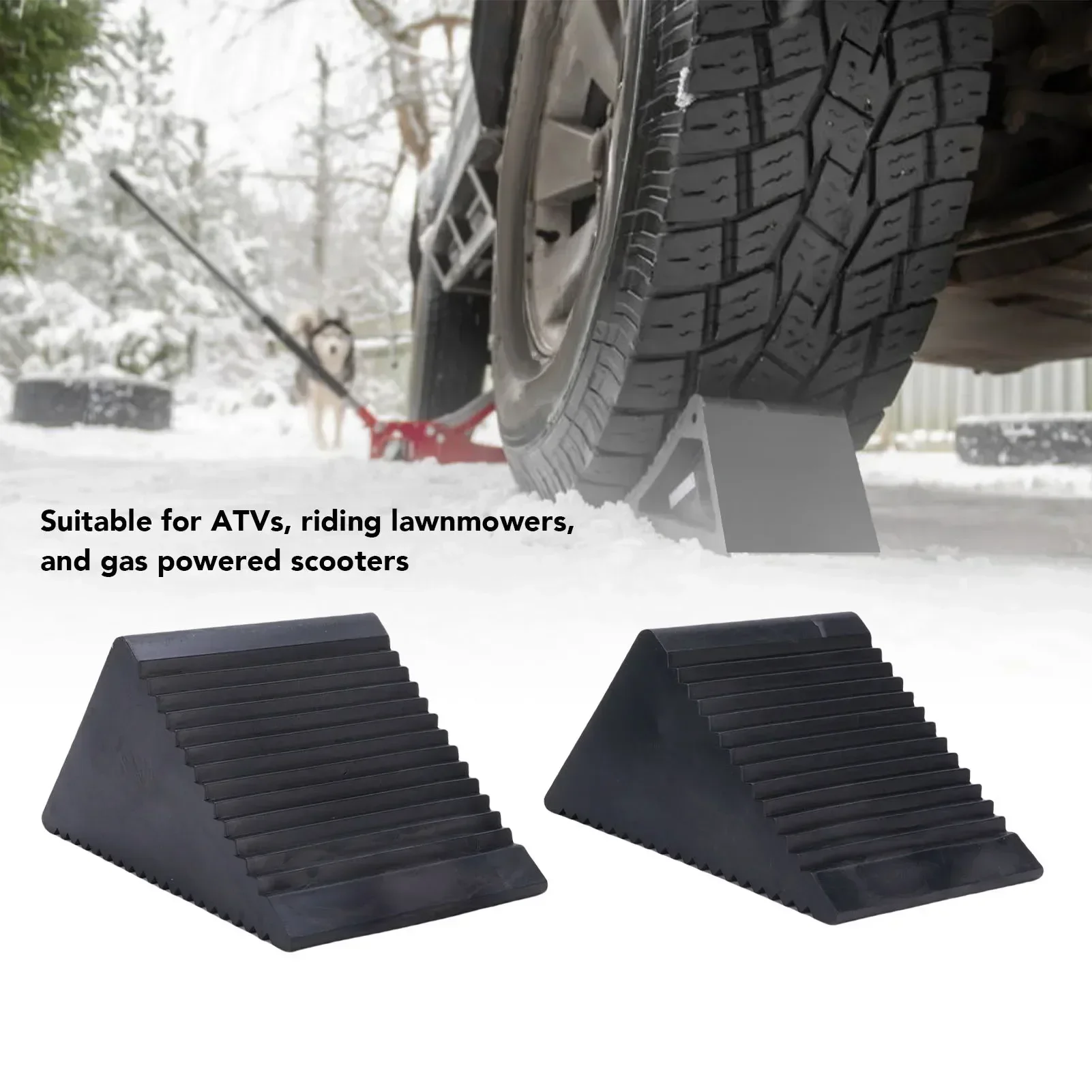 Mini Rubber Wheel Chock Set 5x3x2-1/2in Premium Wheel Tire Stopper Blocks For ATVs Riding Lawnmowers Gas Powered Scooters