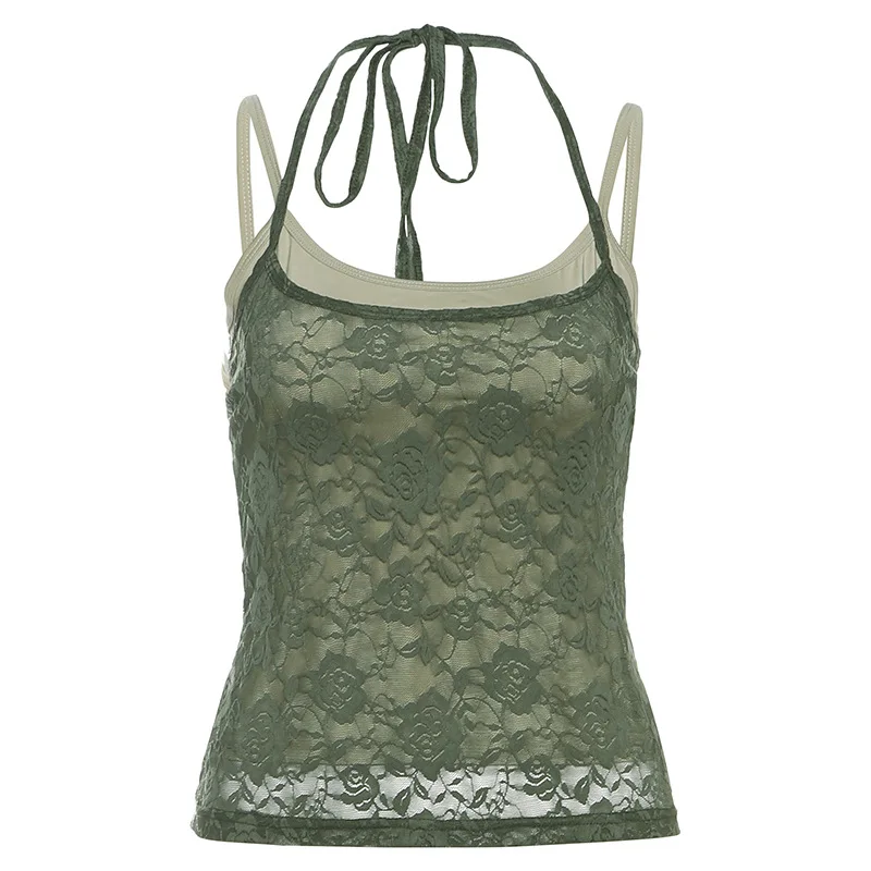2025 New Women's Clothing Solid Color Slim-fit Street Fashion Suspender Gauze Two-piece Vest