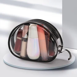 Summer Transparent PVC Waterproof Makeup Bag Travel Women's Cosmetic Bag Half Round Zipper Bag Handhold Makeup Organizer Pouch