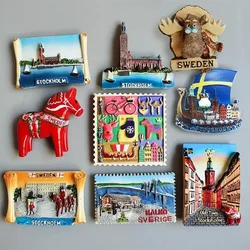 Swedish Fridge Magnets Tourist Souvenir Sweden Malmo Sverige Stockholm Travel Gift Magnetic Refrigerator Sticker Home Decoration