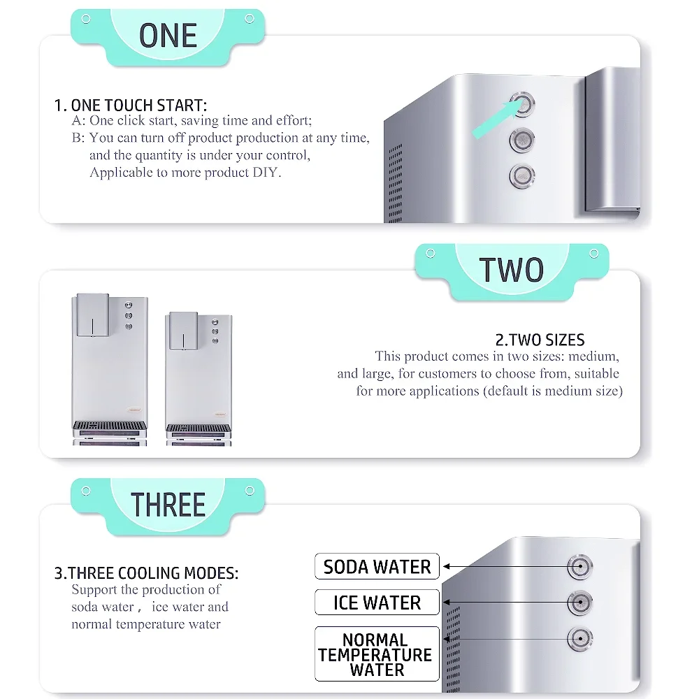 Máquina comercial de dispensador de refrigerante e água com gás de mesa de aço inoxidável com água fria e gelo