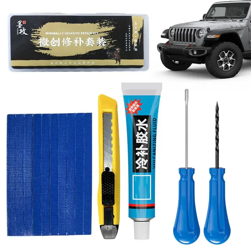 

Car Tire Repair Kit with Box Tire Puncture Emergency Repair Tools Car Motorcycle Bicycle Tyre Repairing Tool Set Multi-purpose