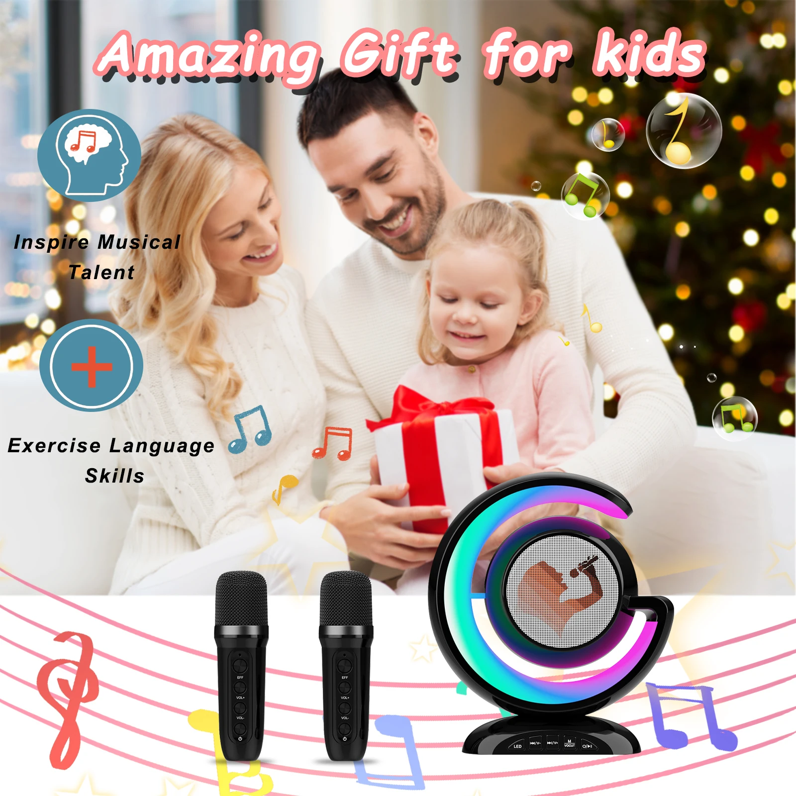 Wireless Bluetooth Karaoke Microphone for Kids 2 Wilreless Microphones Led Lights for Home Party Birthday Kids Gifts