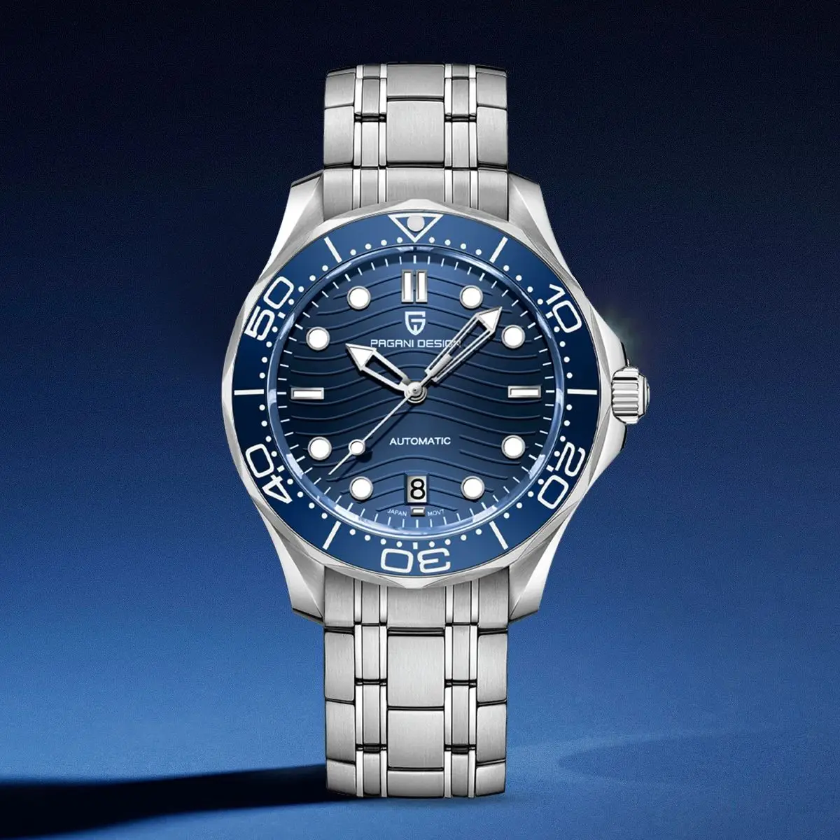 PAGANI DESIGN – montre de plongée pour hommes, cadran ondulé bleu, montre automatique de luxe pour hommes, japon MIYOTA 8215 Movt, montre-bracelet mécanique