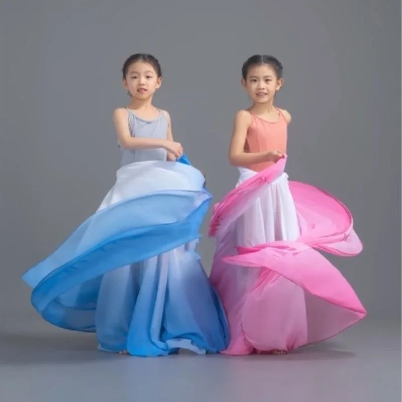 Girl classical dance big Wings skirt  gradient color 720-degree chiffon skirt ethnic  modern Flamenco dance Long Skirts