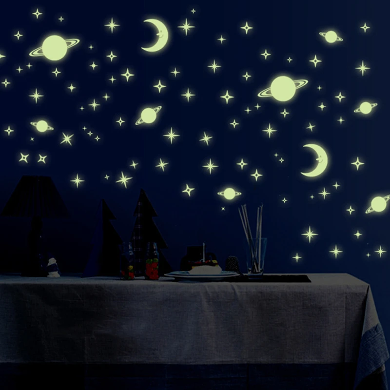 Pegatinas de pared con estrellas luminosas, Luna, planetas, que brillan en la oscuridad, cielo estrellado para el hogar, dormitorio de niños, sala de estar, decoración de baño