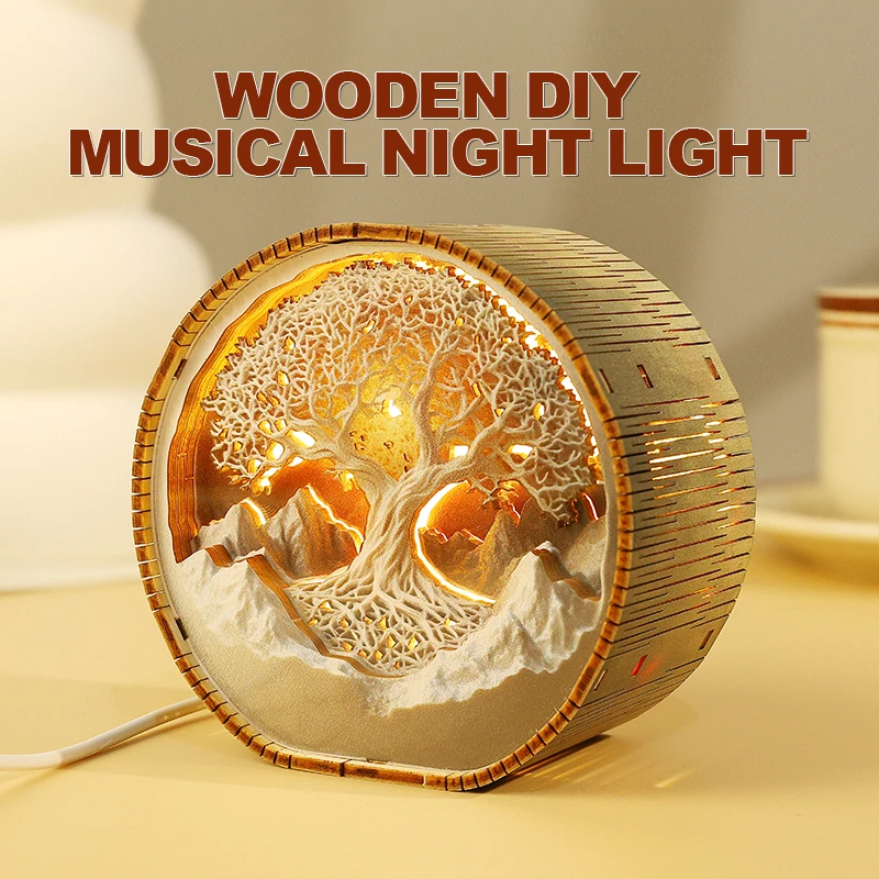 The tree of life basswood Sleep lamp Holiday decoration gift Night Light on-off control Musical Plug-in Bedside Lamp