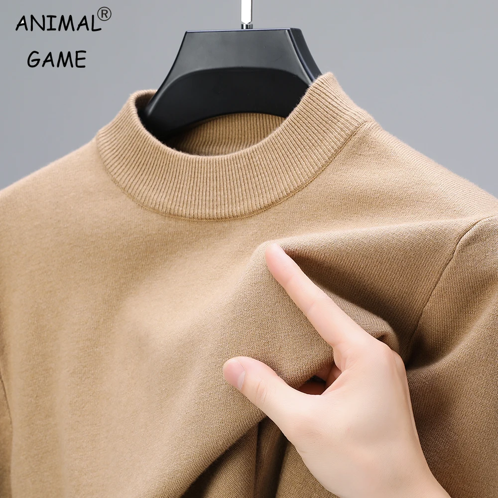 Sweter z dzianiny z półgolfem nowe jesienne/zimowe bluzy z dekoltem w jednolitym kolorze swetry męskie marki Casual odzież męska