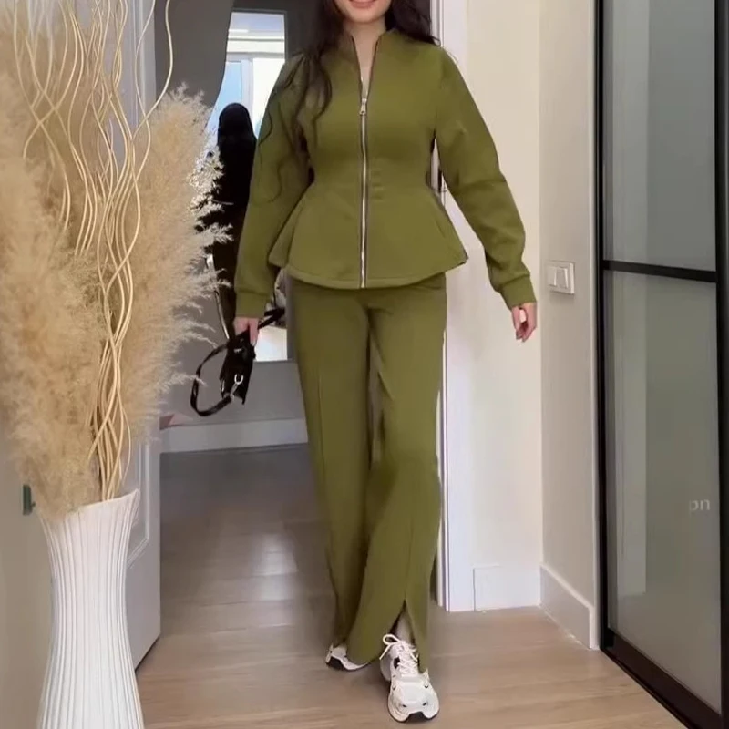 

Элегантные однотонные костюмы для офиса: женские приталенные комплекты с длинным рукавом, повседневные однотонные блейзеры и брюки, комплекты из двух предметов