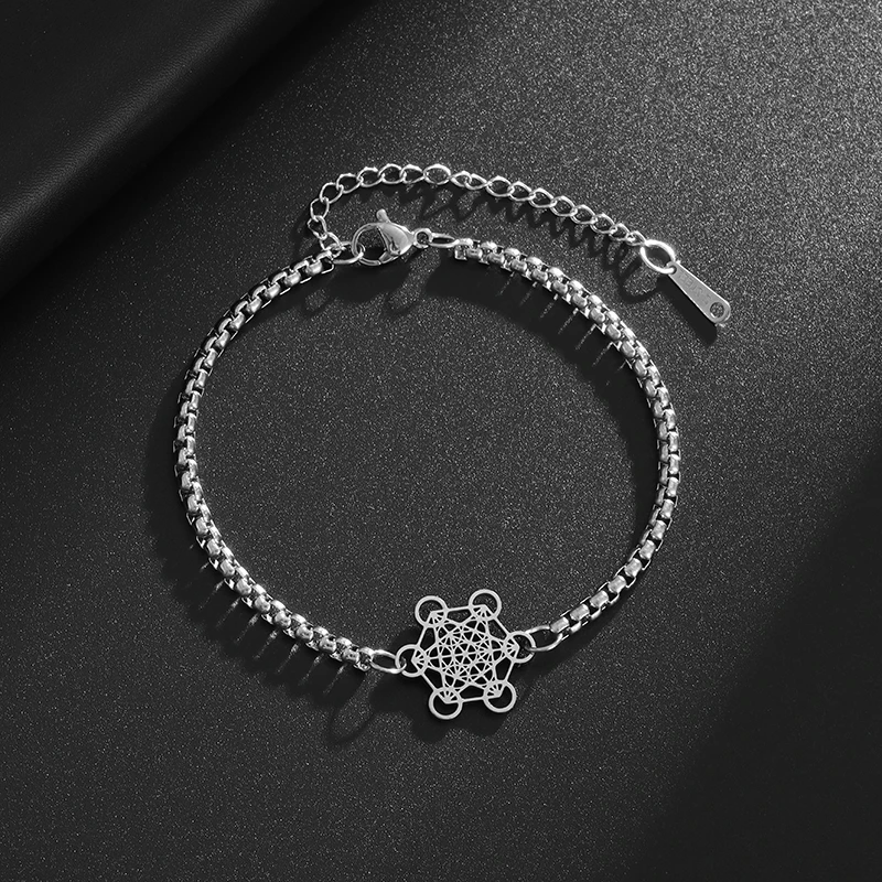 Stainless Steel Angel Seal Archangel Metatron Cube Bracelet Solomon's Circle Jewelry Men's and Women's Lucky Bracelet