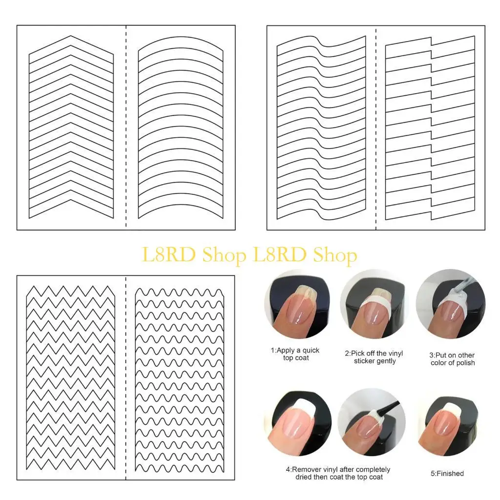 L8rd 24-Design French Manicure Strips Nagelkunstaufkleber, selbstklebende Nagel-Tipps Guides für DIY-Nageldekoration Schablone