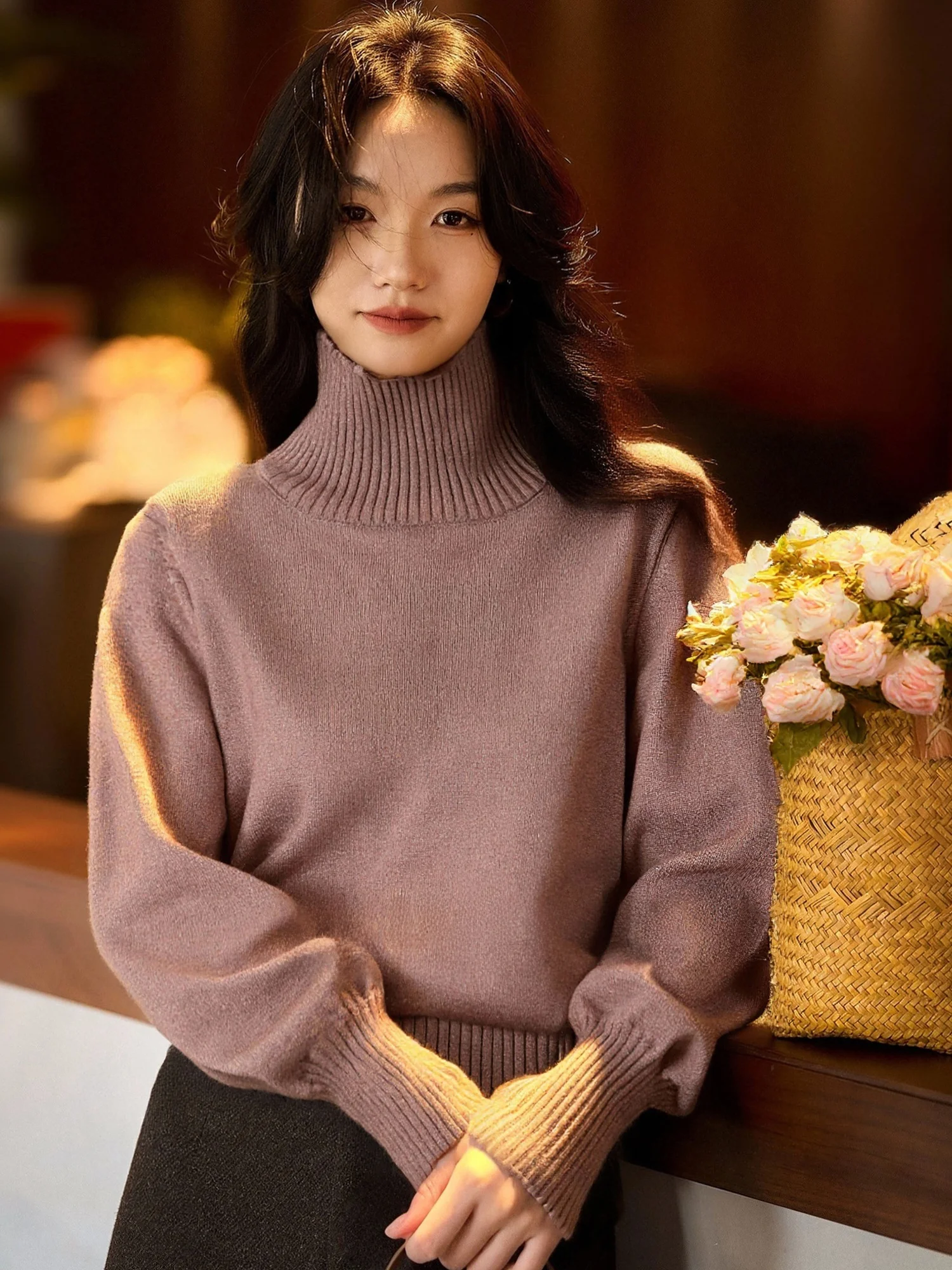 

Женский вязаный свитер Chivirin с высоким воротником и длинными рукавами, свободного кроя, премиум-класса, базовый слой, для повседневной носки